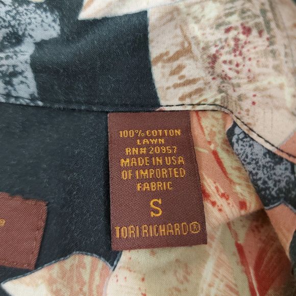 Tori Richard Hawaiian Shirt Mens Small Black Beige Short Sleeve Cotton Summer - Picture 11 of 11